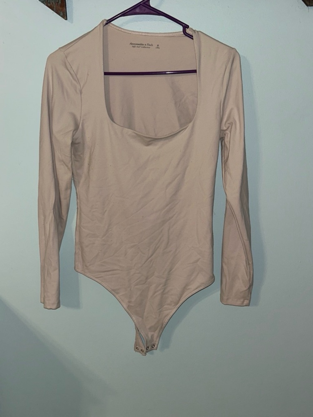 Abercrombie & Fitch Long Sleeve Scoop Neck Bodysuit - Light Beige